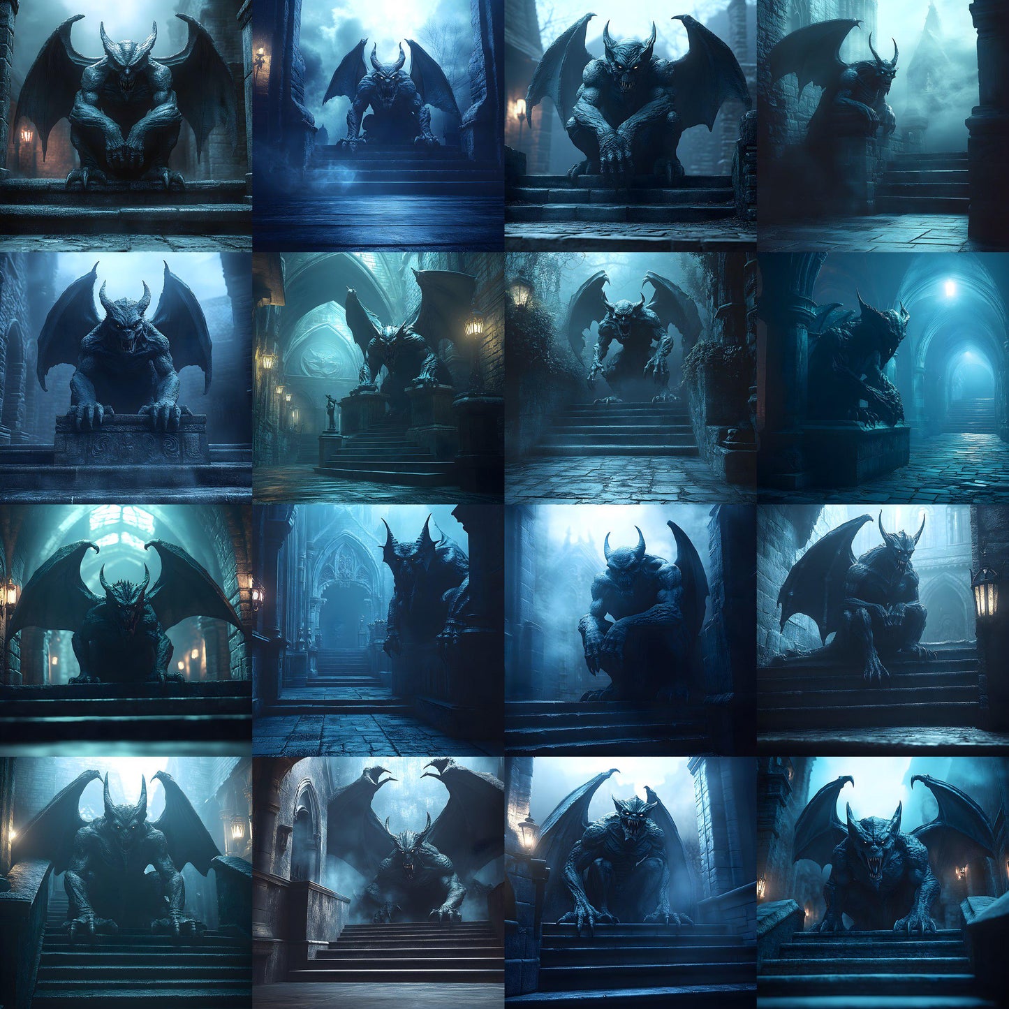 Gothic Gargoyle Digital Backdrops - Dark Fantasy Medieval Castle Scenes - Spooky Photo Composite Overlays - Halloween Gothic Backgrounds