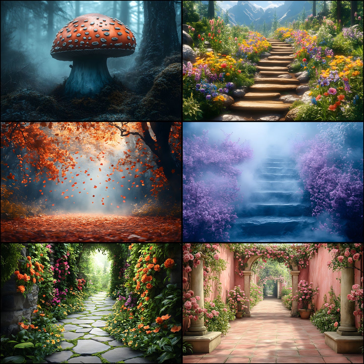 Alice in Wonderland Backdrop Set, Fantasy Storybook Digital Backgrounds for Photography, Whimsical Party Photo Booth, Images