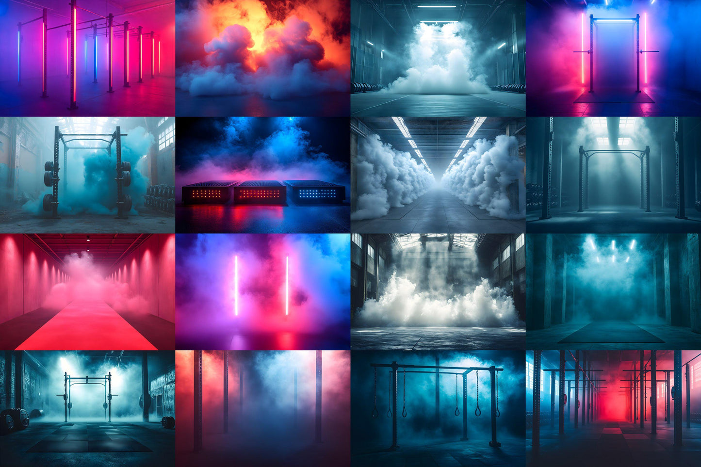 Futuristic Gym Backdrop Pack - Neon Industrial Fitness Backgrounds for Workout Photography Photoshop Composites - Neon Lights