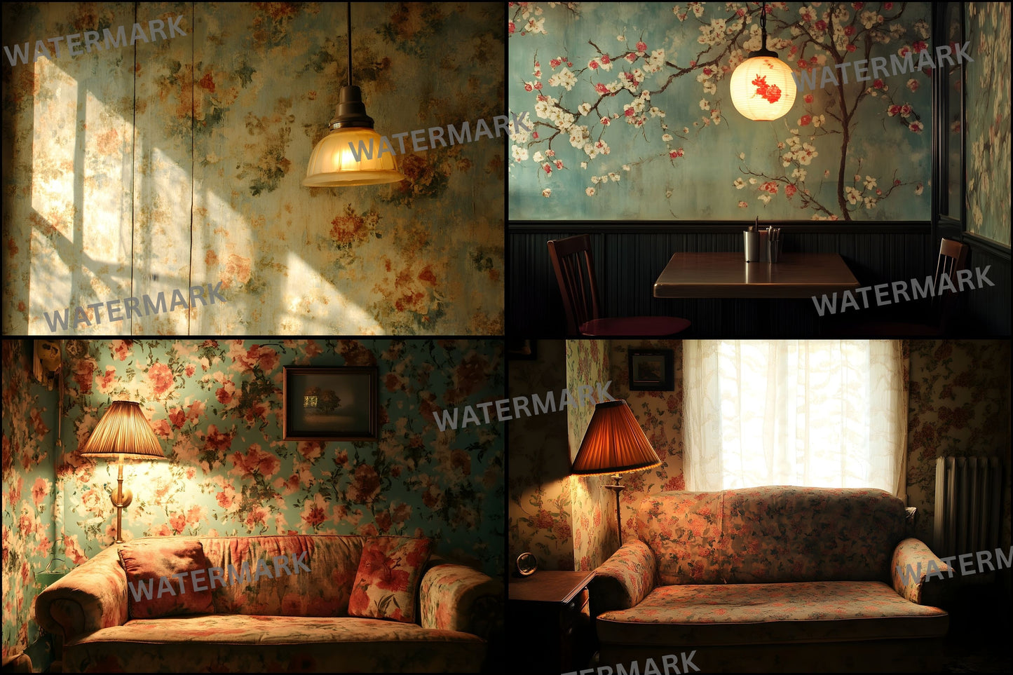 Vintage Wallpaper Room Digital Backdrop, Photography Backgrounds, Antique Interior Photo Prop, High-Res Image for Photographers