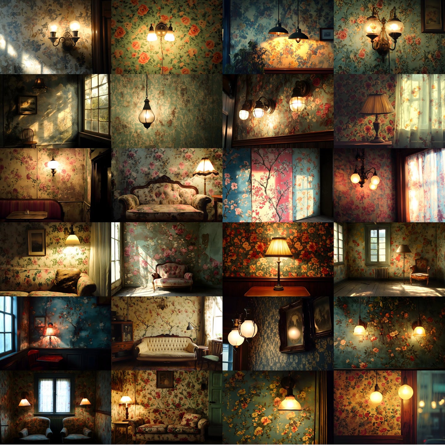 Vintage Wallpaper Room Digital Backdrop, Photography Backgrounds, Antique Interior Photo Prop, High-Res Image for Photographers
