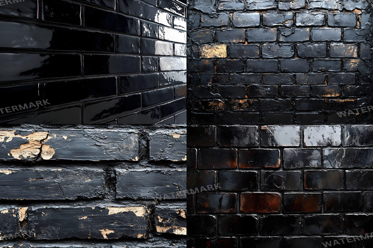 Sleek Black Brick Backdrops - Dark Urban, Industrial Texture, Moody Digital Backgrounds