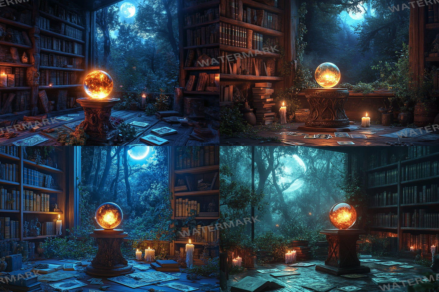 Witch Crystal Ball Backdrop: 4PNGs for Mystical Fortune Teller Photos, Magical Halloween Decor, Occult Divination Digital Backdrops