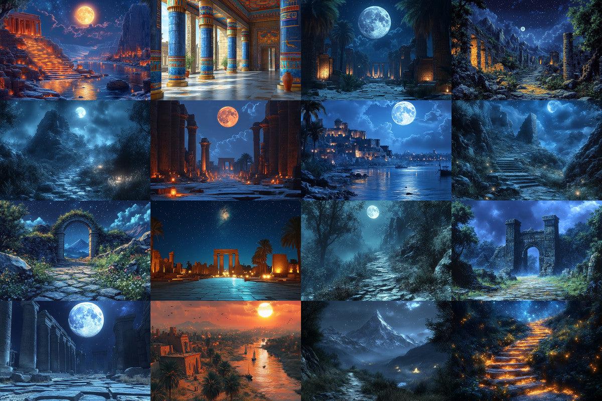 Ancient Egyptian Night Backdrops - Warm Aesthetic Photo Editing Overlays for Digital Art 00x00px Commercial Use Allowed