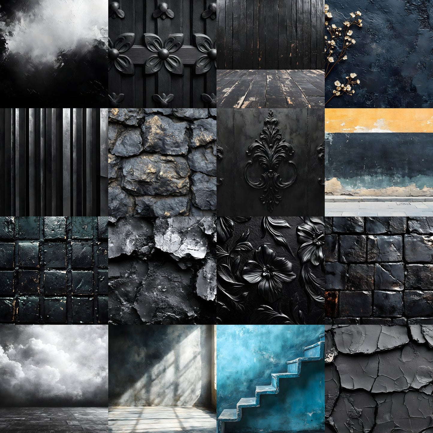 Vintage Black Textured Wall Digital Backdrop, Dark Photography Background for Portrait, Moody Fine Art Texture