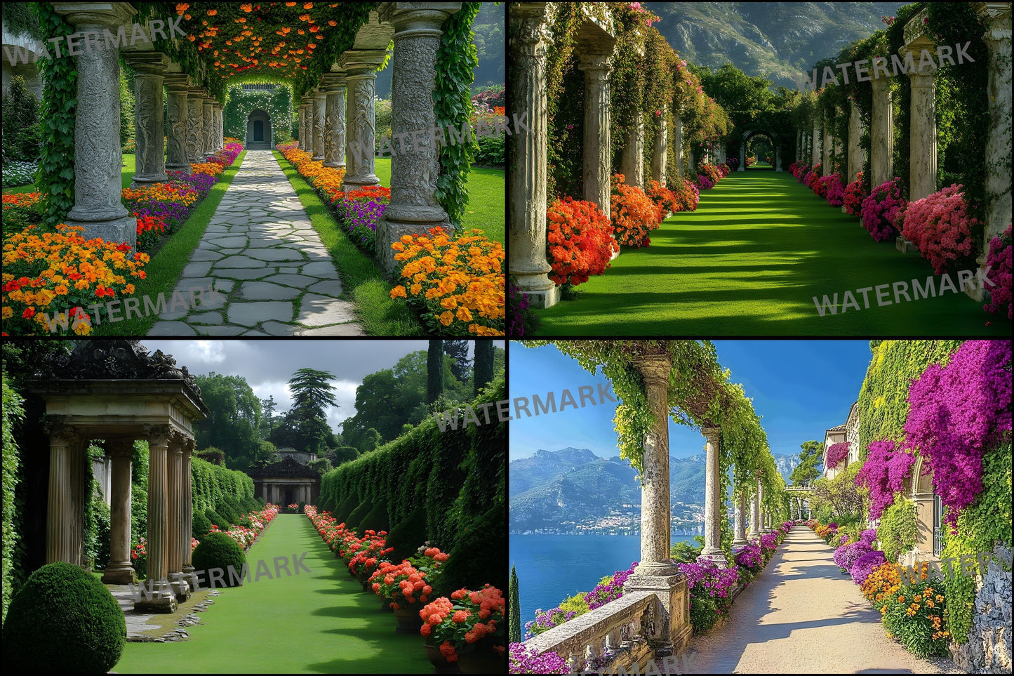 Baroque Garden Stone Columns Digital Backdrop, Photography Background Fairytale Photo Prop, Fantasy Portrait