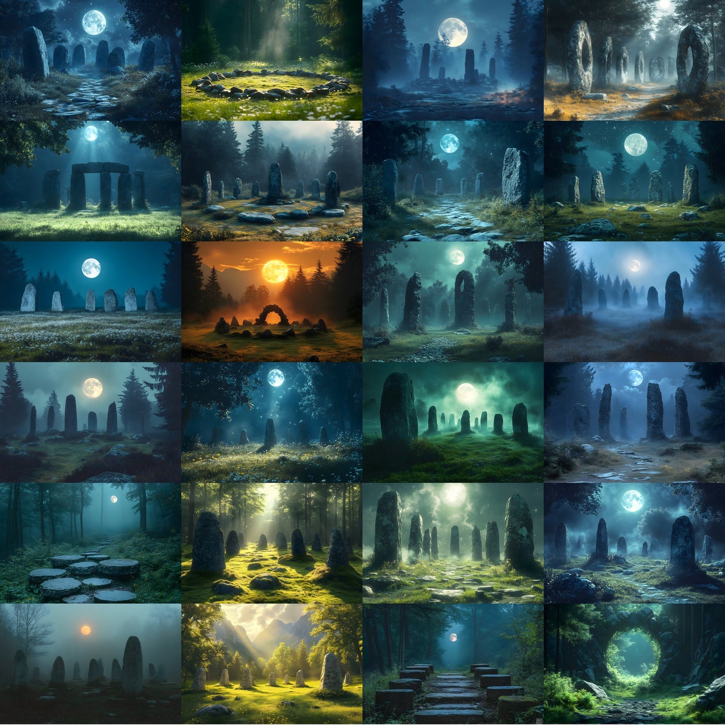 Ancient Stone Circle Digital Backdrop, Mystical Clearing Backgrounds for Photography, Fantasy Photo Overlays, Druid Ritual Scene