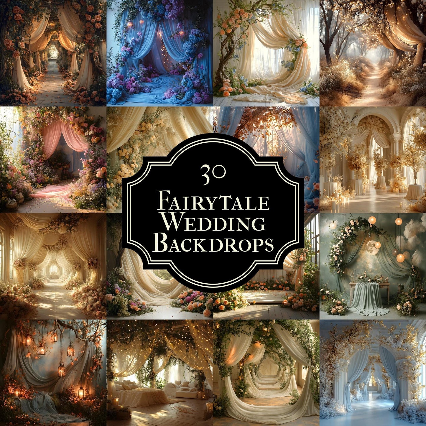 Fairytale Wedding Backdrops | Digital Backdrops for Weddings, Floral Backdrops, Photoshop Overlays, Wedding Photography, Floral Backdrops