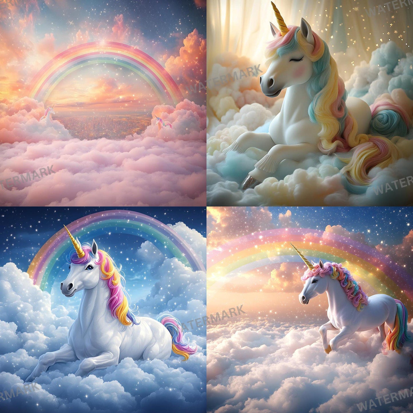 Unicorn Fantasy Backdrops - Magical Enchanted Clouds, Mythical Digital Backgrounds, Photoshop Overlay - Portraits, Photography Background