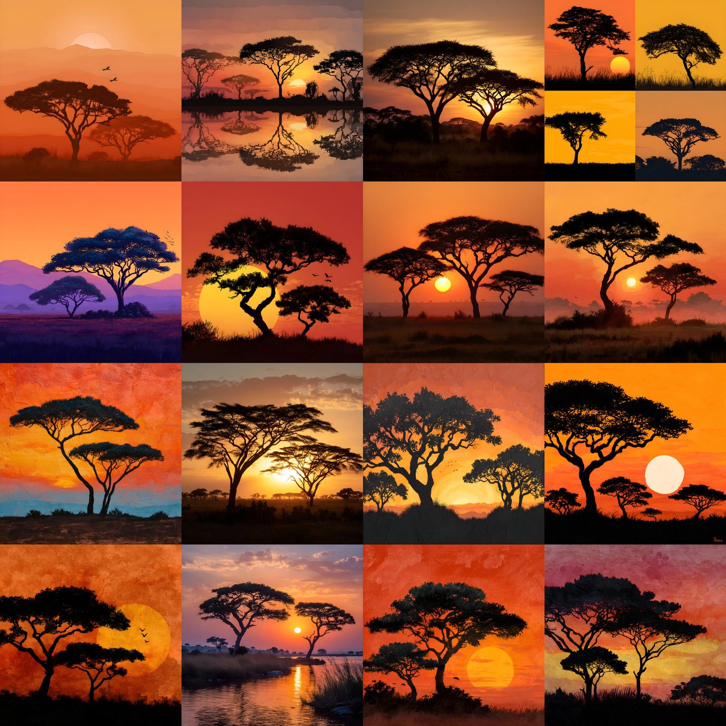 African Safari Sunset Digital Backdrop, Trees Photography Background for Wildlife, Nature Photo, Square High-Resolution Image, Instant Download