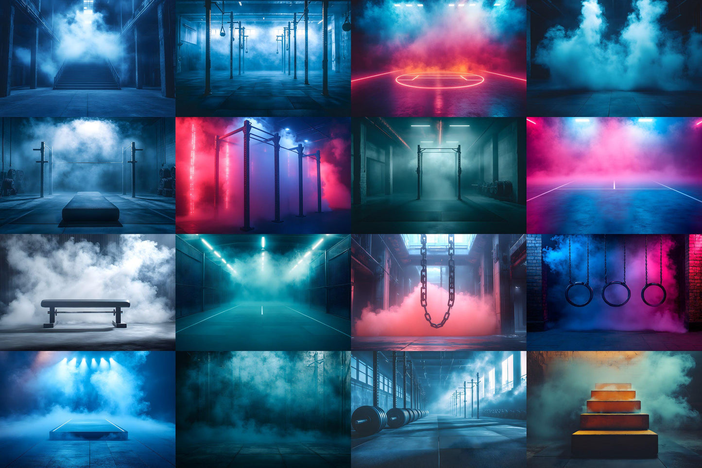 Futuristic Gym Backdrop Pack - Neon Industrial Fitness Backgrounds for Workout Photography Photoshop Composites - Neon Lights