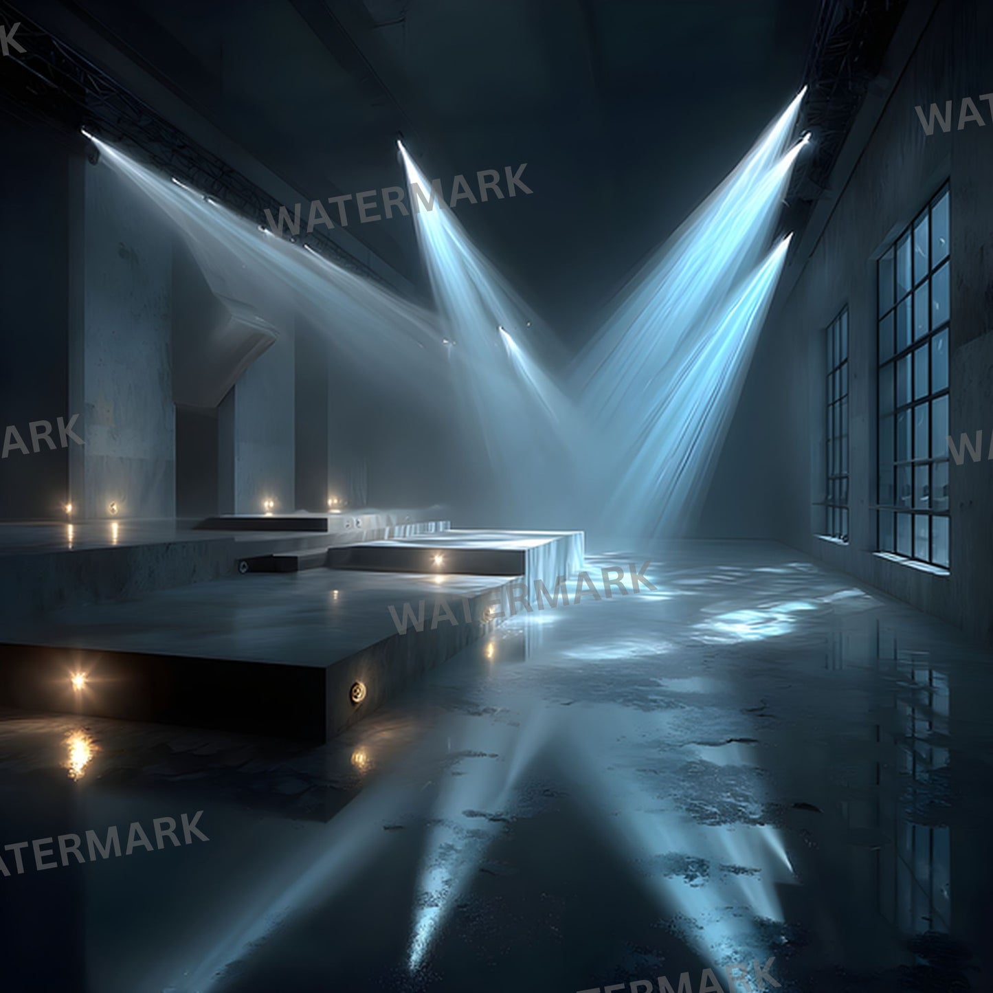 Blue Kpop Stage Digital Backdrop, Concert Background for Photography, Music Video Virtual Set, Square Photo Booth Prop, Idol Dance Performance