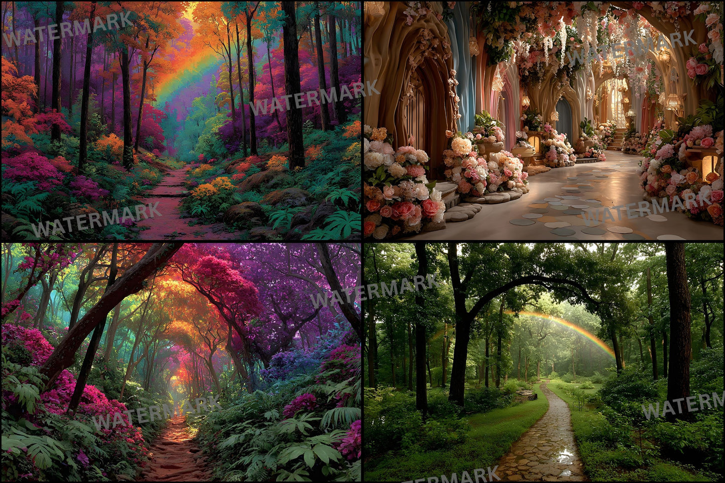 Alice in Wonderland Backdrop Digital, Magical Background for Photography, Fantasy Party Photo Booth Prop, Empty Scene Download