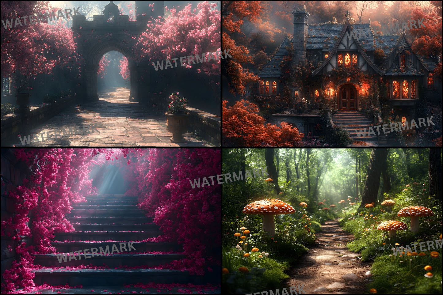 Alice in Wonderland Backdrop Set, Fantasy Photography Backgrounds, Digital Wonderland Scenery, Whimsical Party Decorations, Photo Booth