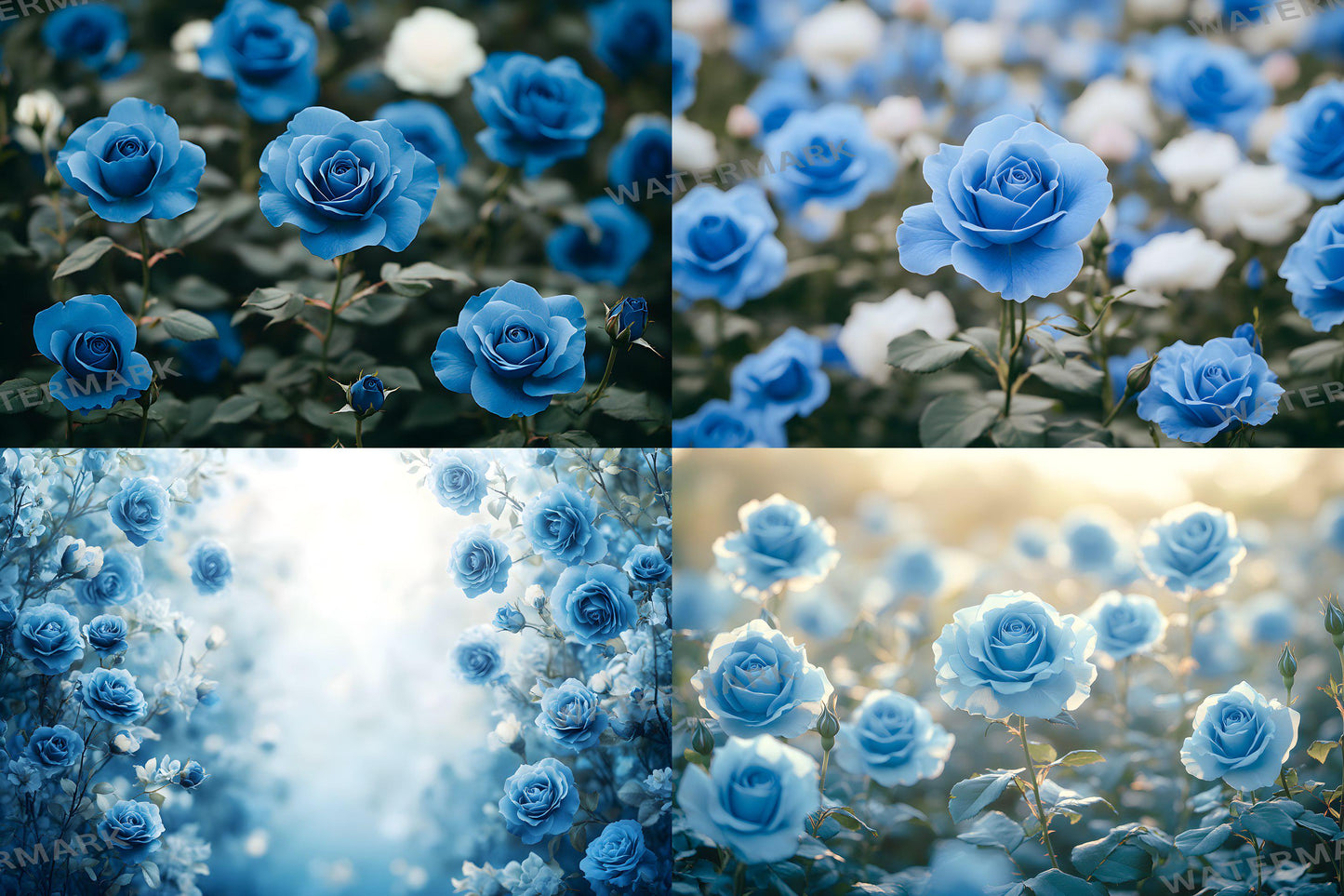 Blue Rose Garden Backdrops, Floral Fantasy Backgrounds, Dreamy Digital Overlays - Floral Backdrops - Wedding, Maternity Backdrop, Garden