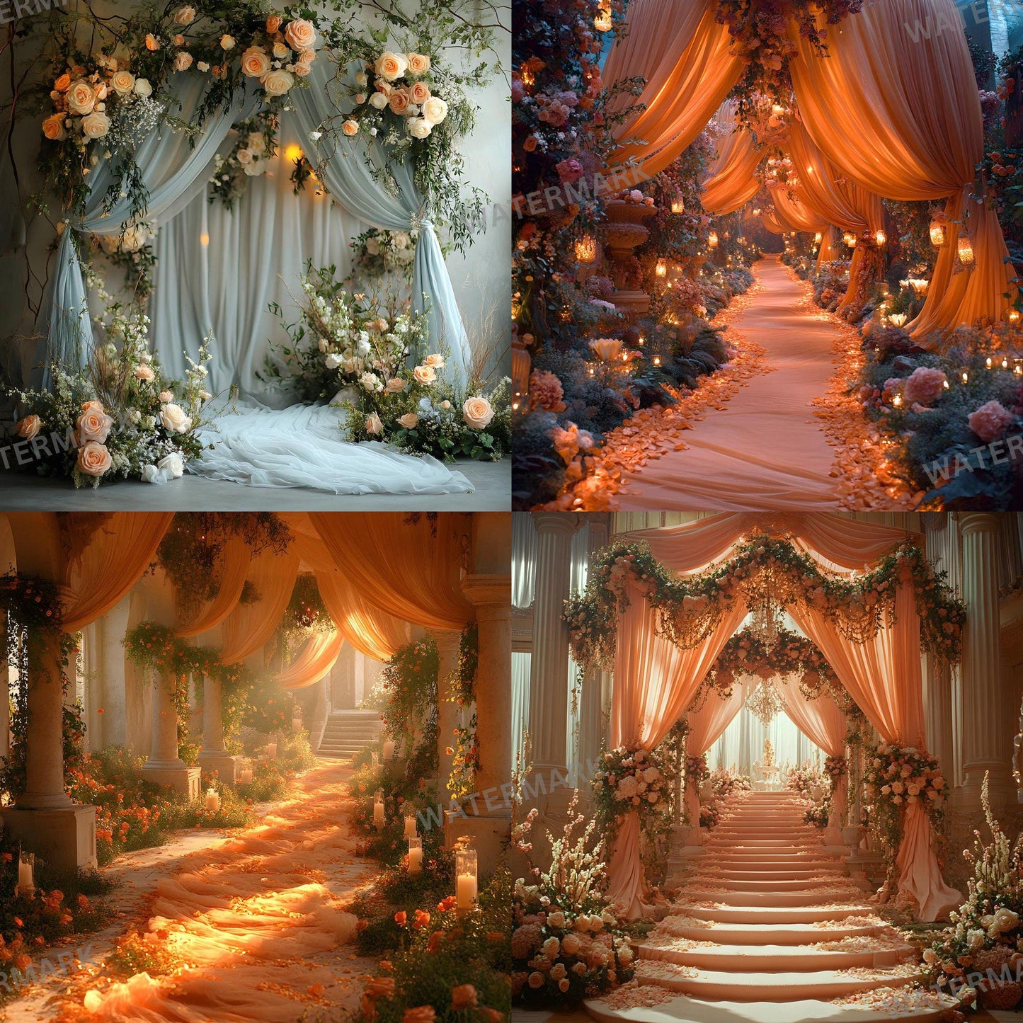 Fairytale Wedding Backdrops | Digital Backdrops for Weddings, Floral Backdrops, Photoshop Overlays, Wedding Photography, Floral Backdrops