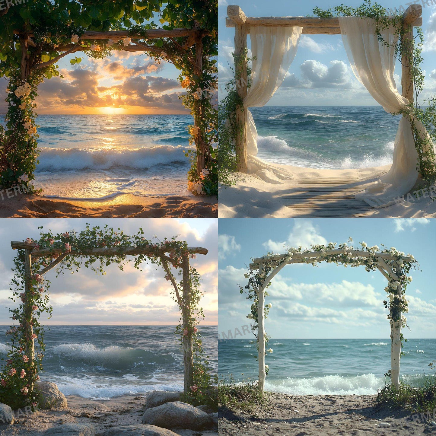 Stunning Beach Wedding Backdrops | Ocean-Themed Ceremony Arches for Seaside Weddings - Floral Arch Backgrounds - Maternity Backdrops