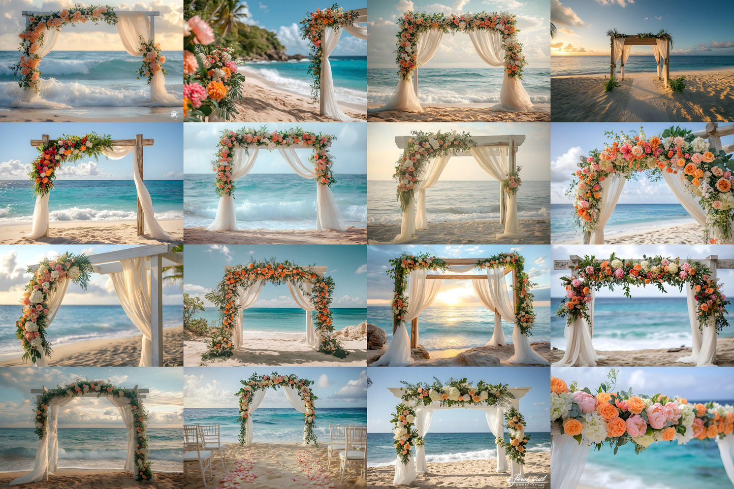 Beachfront Bliss Backdrops, Digital Tropical Wedding Background, Seaside Ocean Photo Booth Prop, Summer Coastal Photography Scene Assets