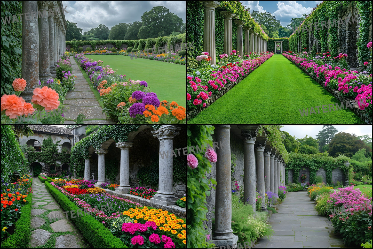Baroque Garden Stone Columns Digital Backdrop, Photography Background Fairytale Photo Prop, Fantasy Portrait