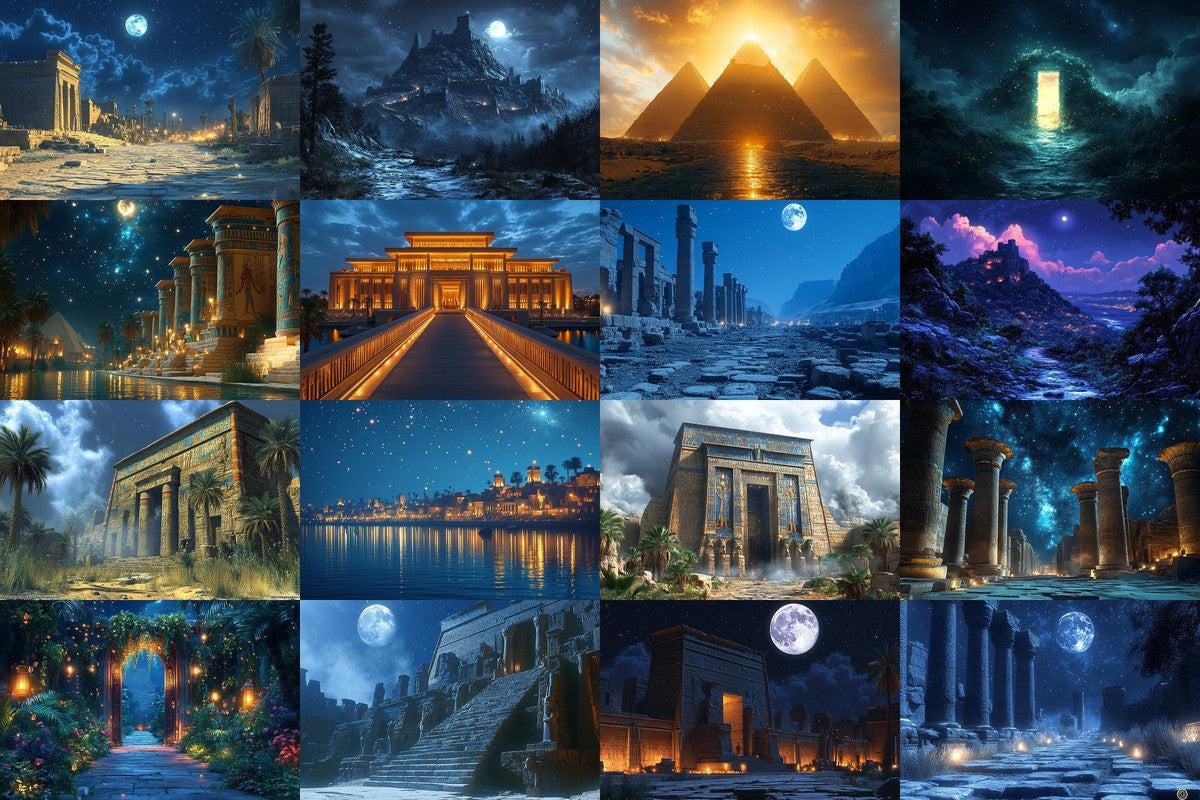Ancient Egyptian Night Backdrops - Warm Aesthetic Photo Editing Overlays for Digital Art 00x00px Commercial Use Allowed