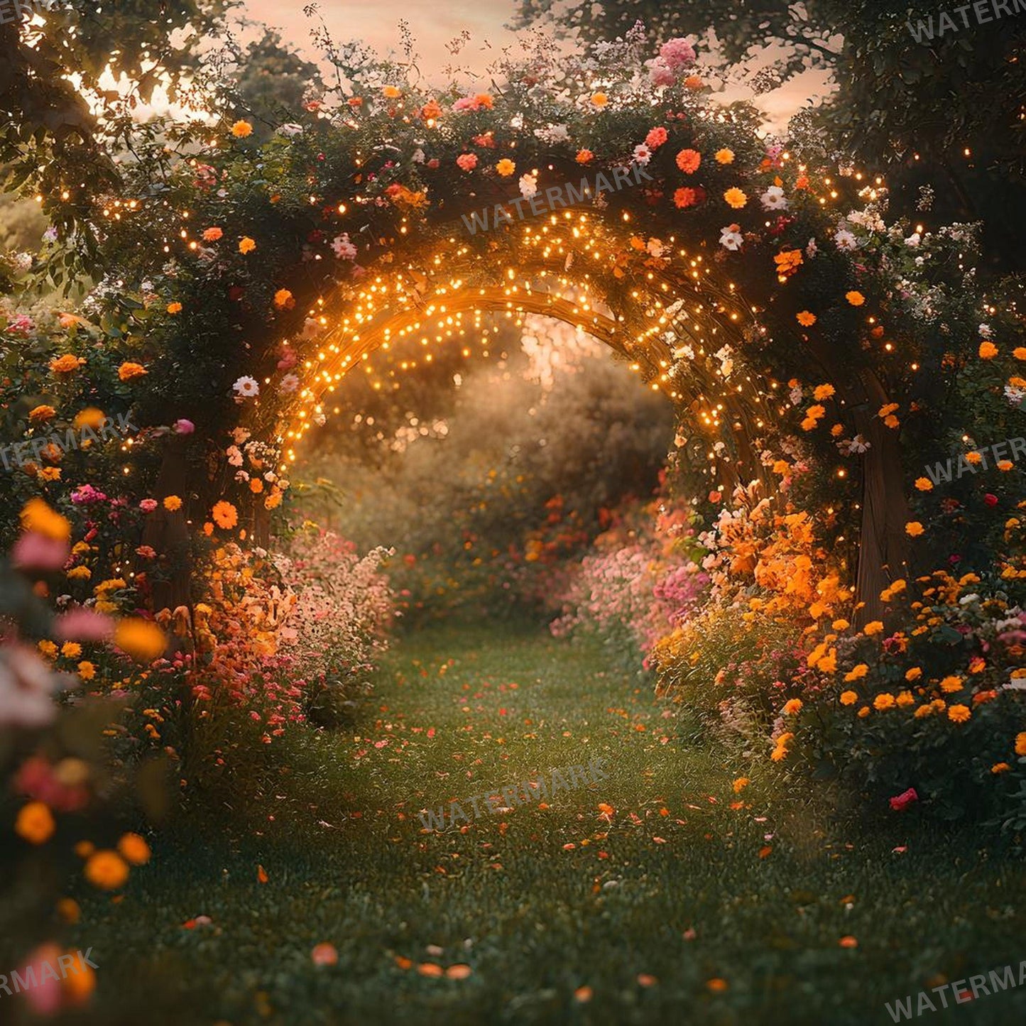 Bohemian Garden Backdrops, Magical Floral Archway Scenes for Weddings, Maternity, Parties, Floral Photography Background, Boho Backdrop
