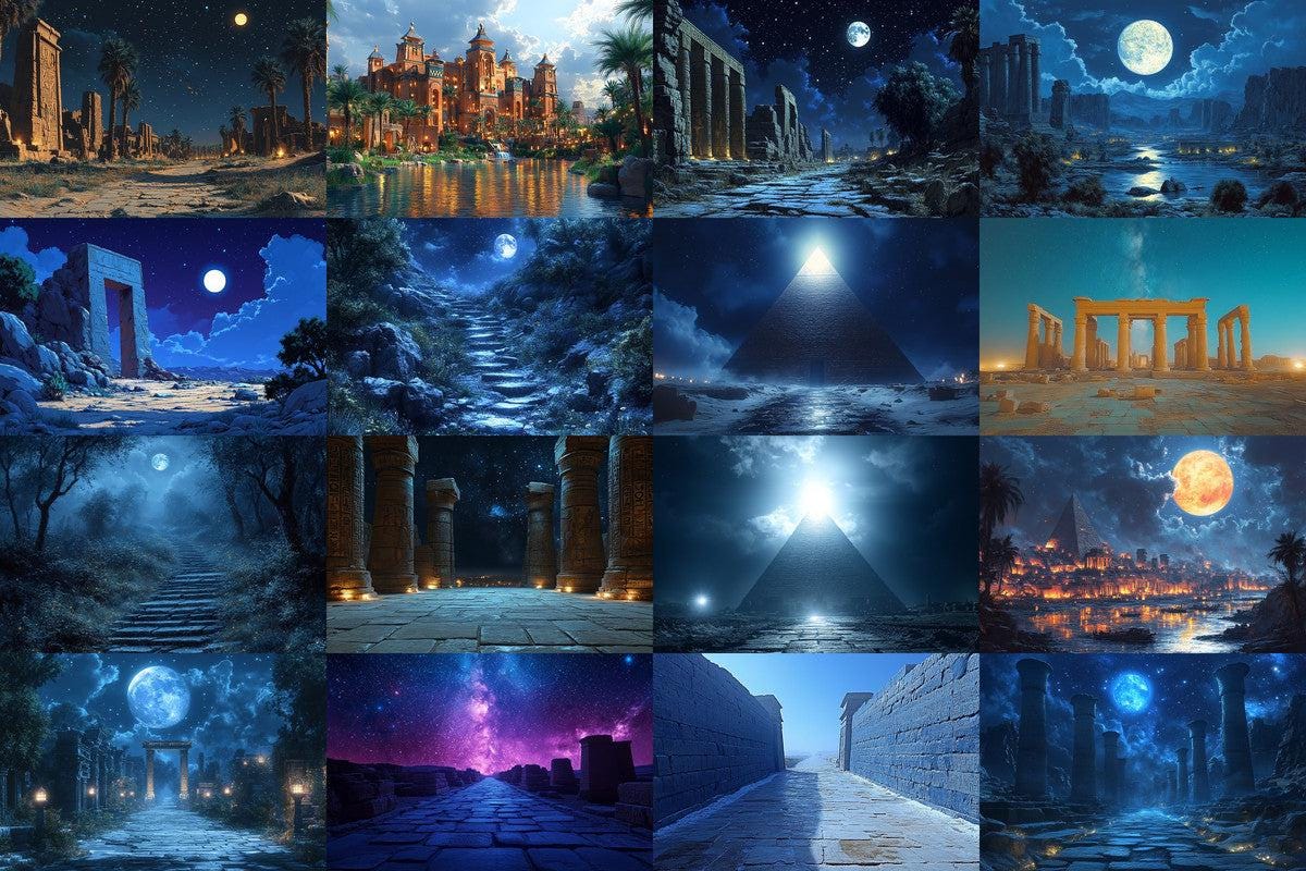 Ancient Egyptian Night Backdrops - Warm Aesthetic Photo Editing Overlays for Digital Art 00x00px Commercial Use Allowed