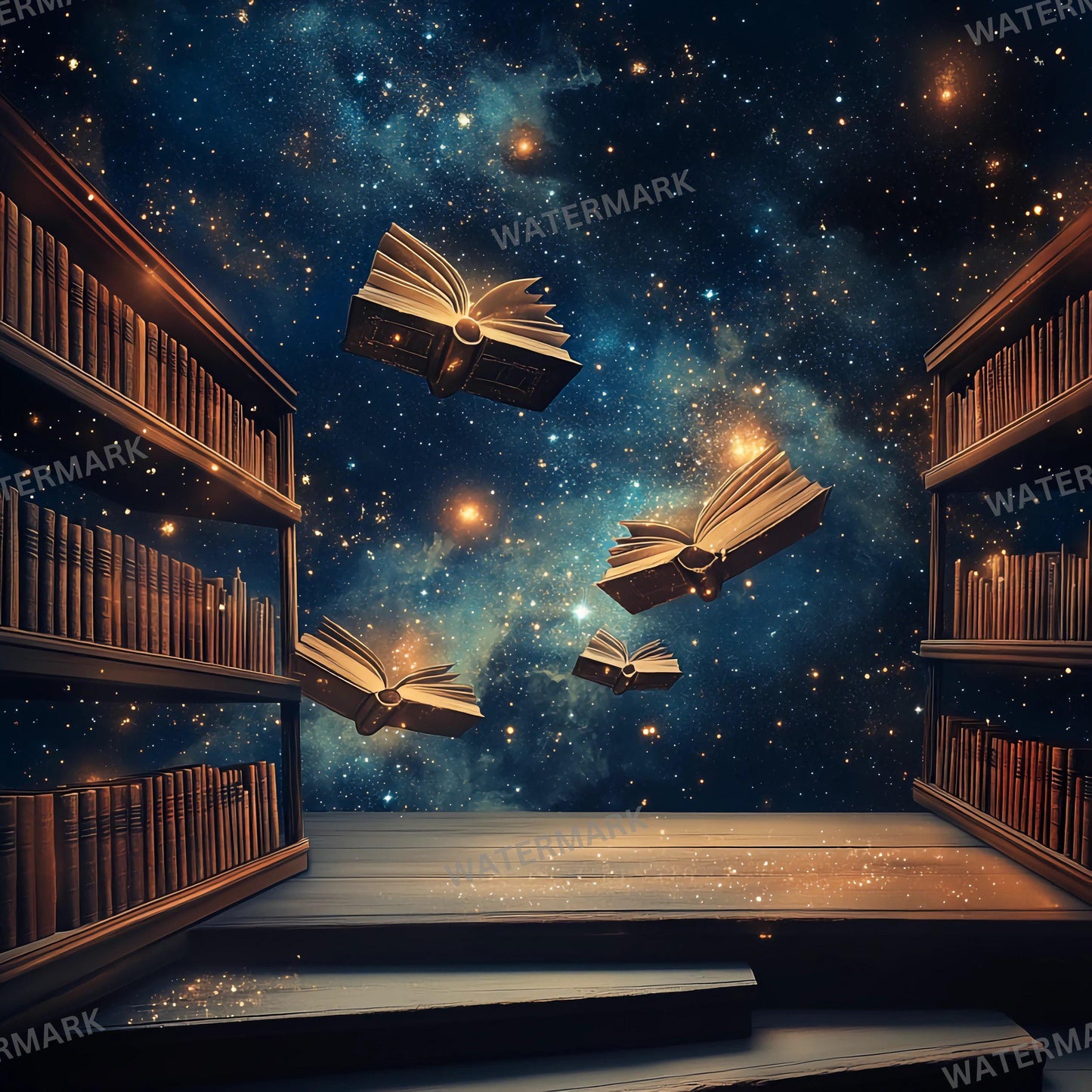 Cosmic Library Backdrop - Set of 9 Digital Backgrounds and Photoshop Overlays for Portraits, Fantasy, Magical, Wizarding School Backdrops