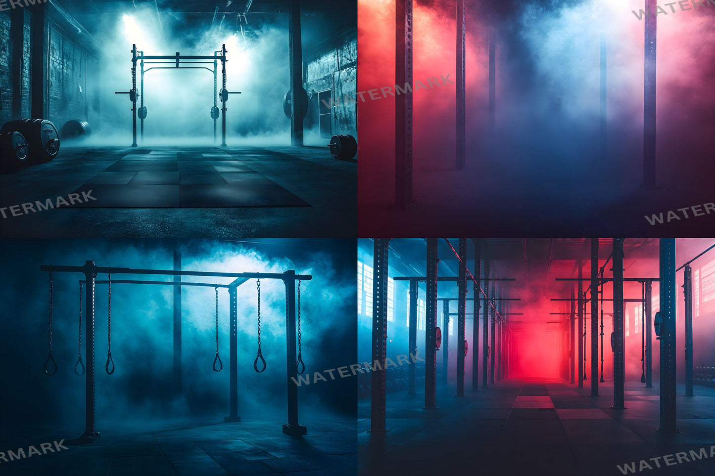 Futuristic Gym Backdrop Pack - Neon Industrial Fitness Backgrounds for Workout Photography Photoshop Composites - Neon Lights