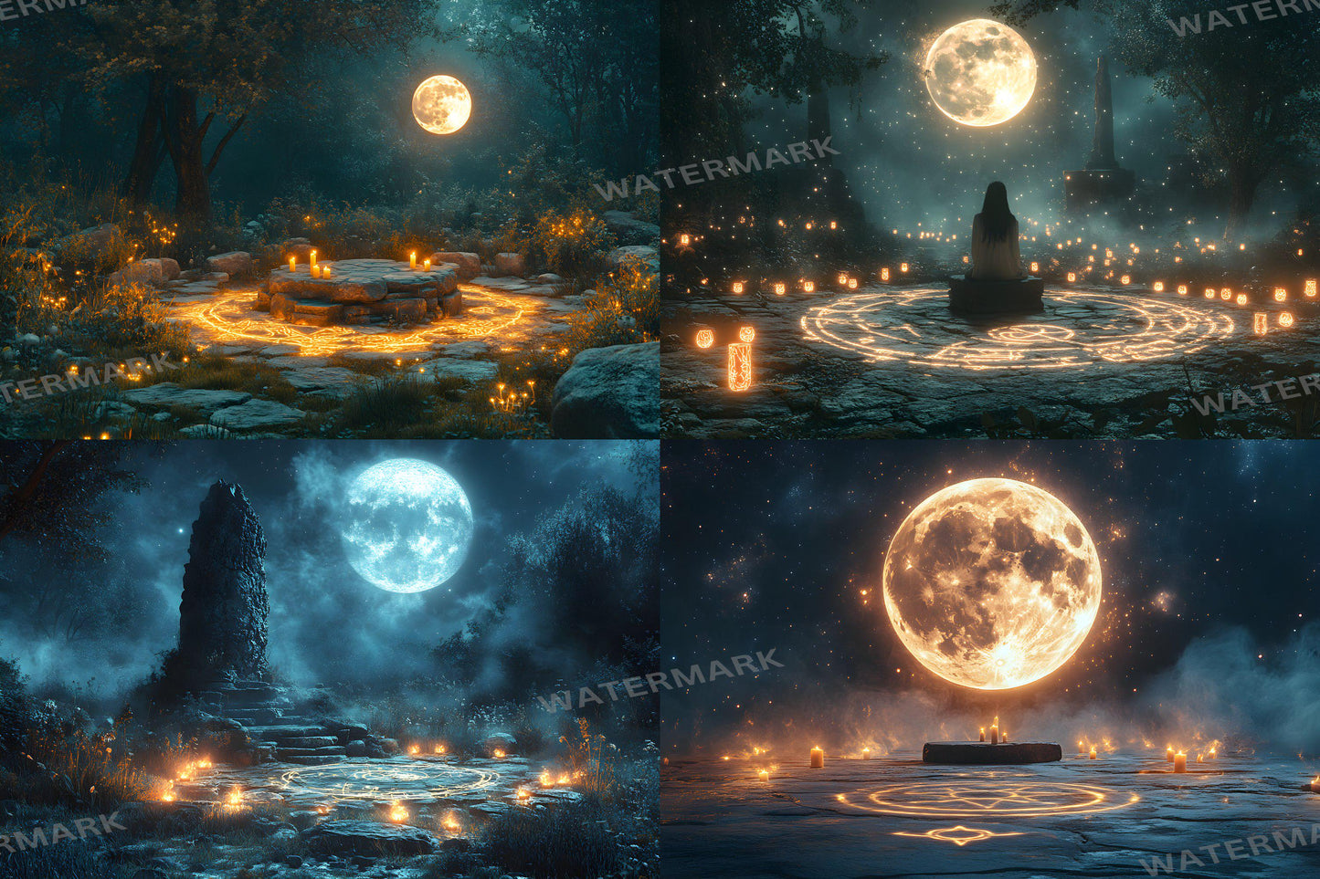 Moonlit Spellcasting Backdrops, Mystical Night Magic Circles, Enchanted Landscapes, Sorcerer Aesthetic, Digital Fantasy Backgrounds