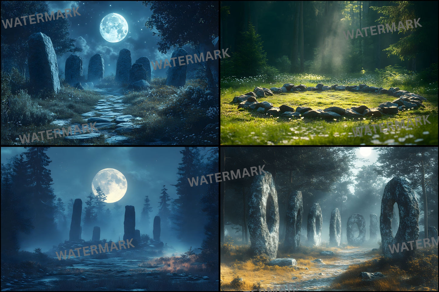 Ancient Stone Circle Digital Backdrop, Mystical Clearing Backgrounds for Photography, Fantasy Photo Overlays, Druid Ritual Scene