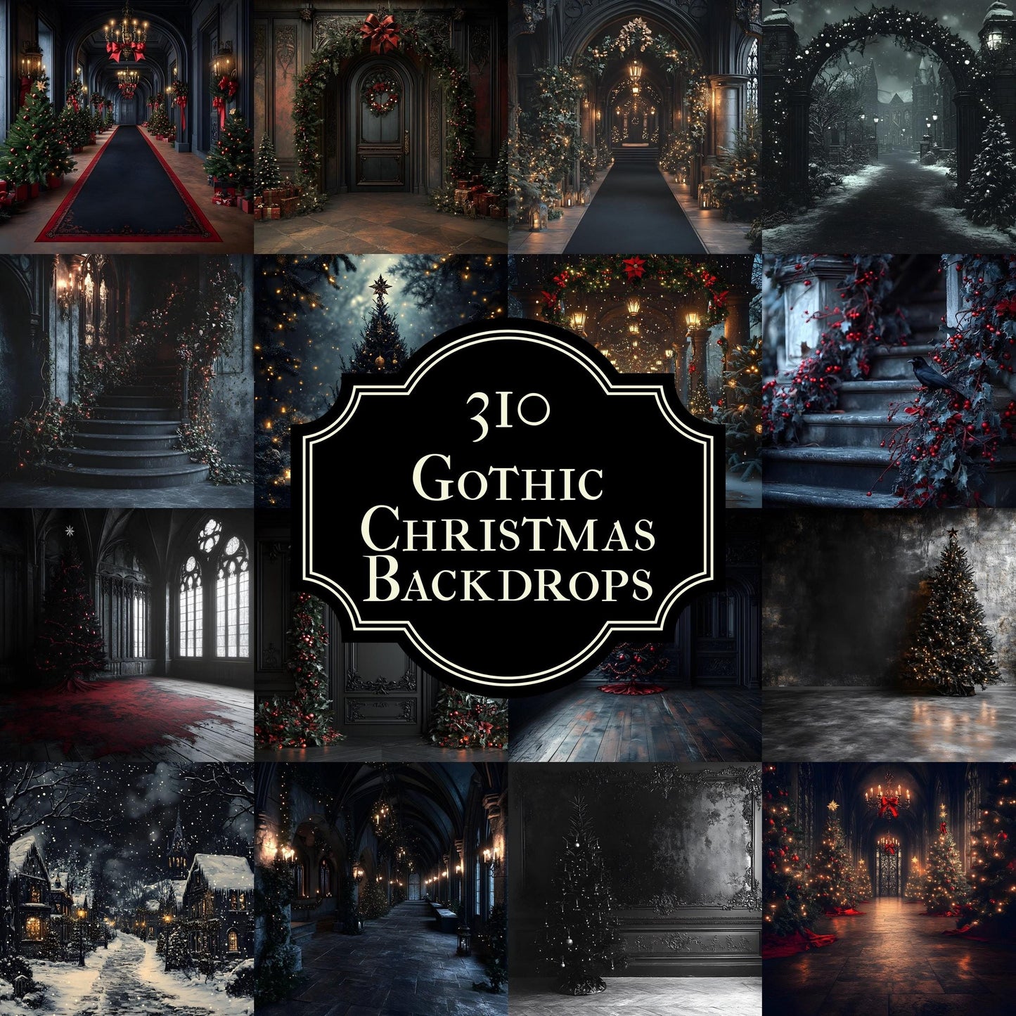 Gothic Christmas Backdrops, Digital Backdrop, Christmas Backdrop, Gothic Dark Festive Digital Download Black Christmas Backgrounds