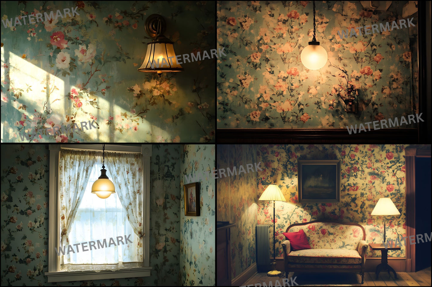 Vintage Wallpaper Room Digital Backdrop, Photography Backgrounds, Antique Interior Photo Prop, High-Res Image for Photographers