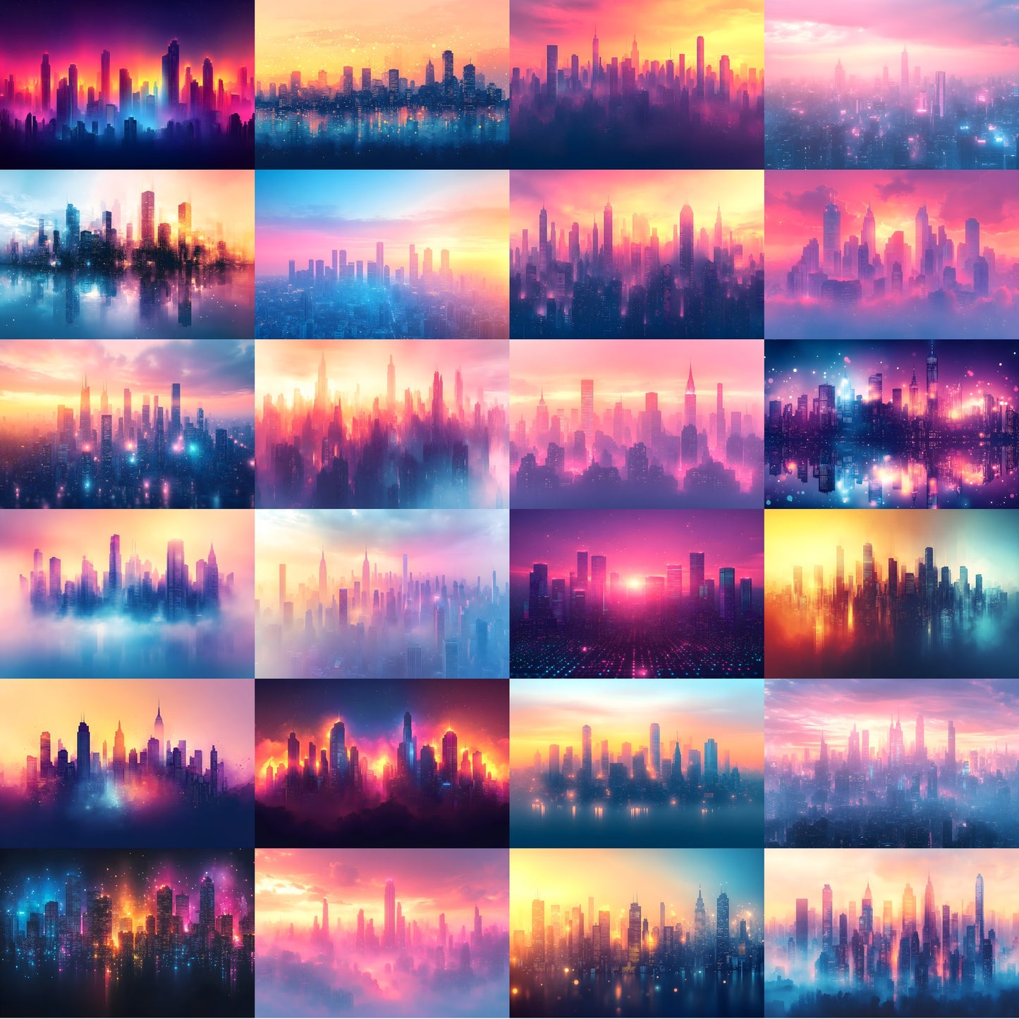 Abstract Cityscape Digital Backdrop Bundle, Skyline Photography Backgrounds for Composites, Urban Fantasy Photo Overlays, Images