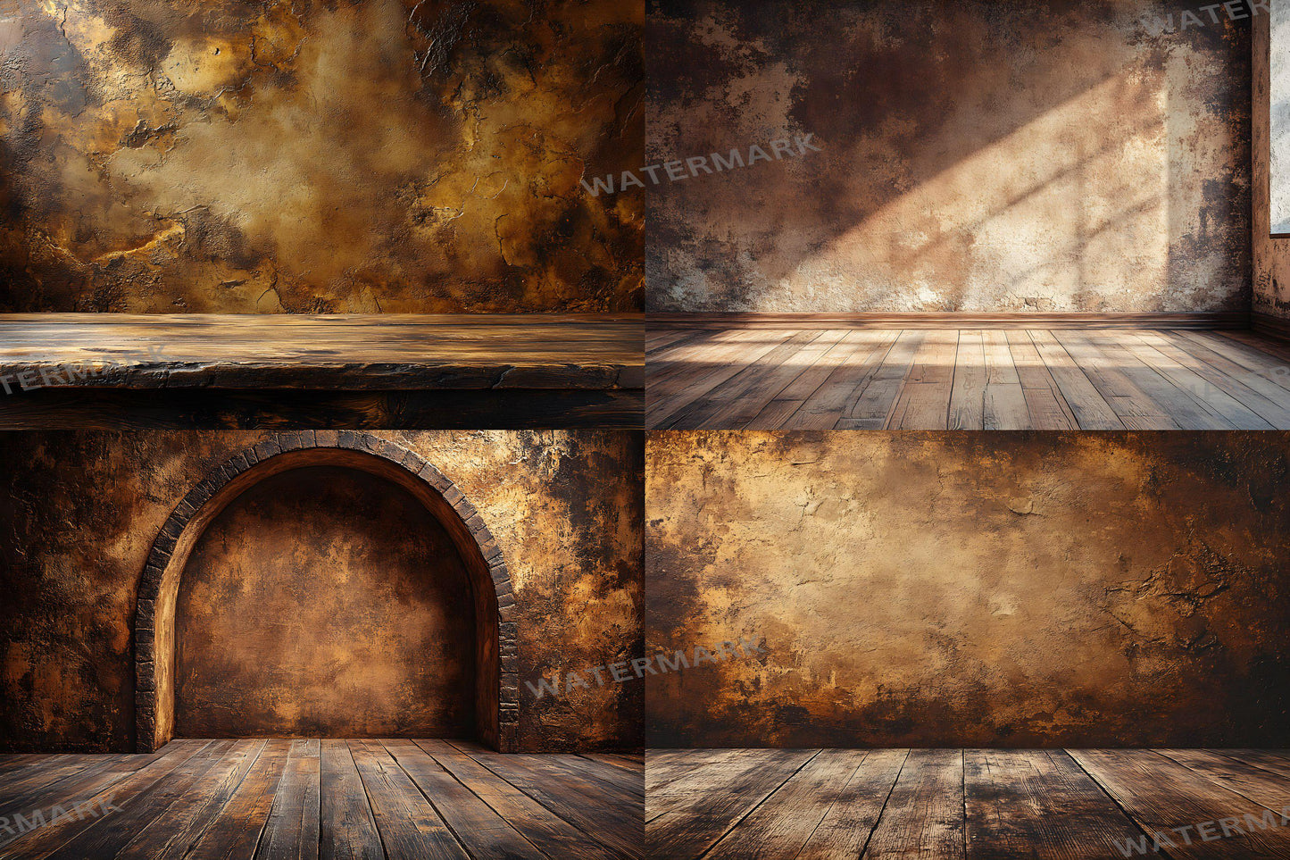Sepia Brown Wall Backdrops - Antique, Warm Textured Digital Backgrounds
