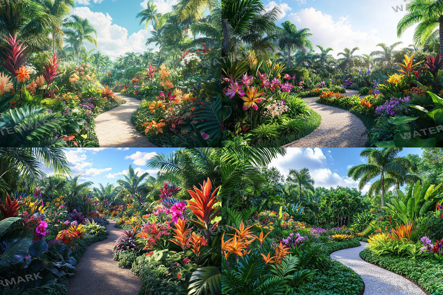 Tropical Bloom Backdrop: 5PNGs for Gorgeous Photography, Lush Floral Textures, Colorful Jungle Digital Backdrops - Overlays