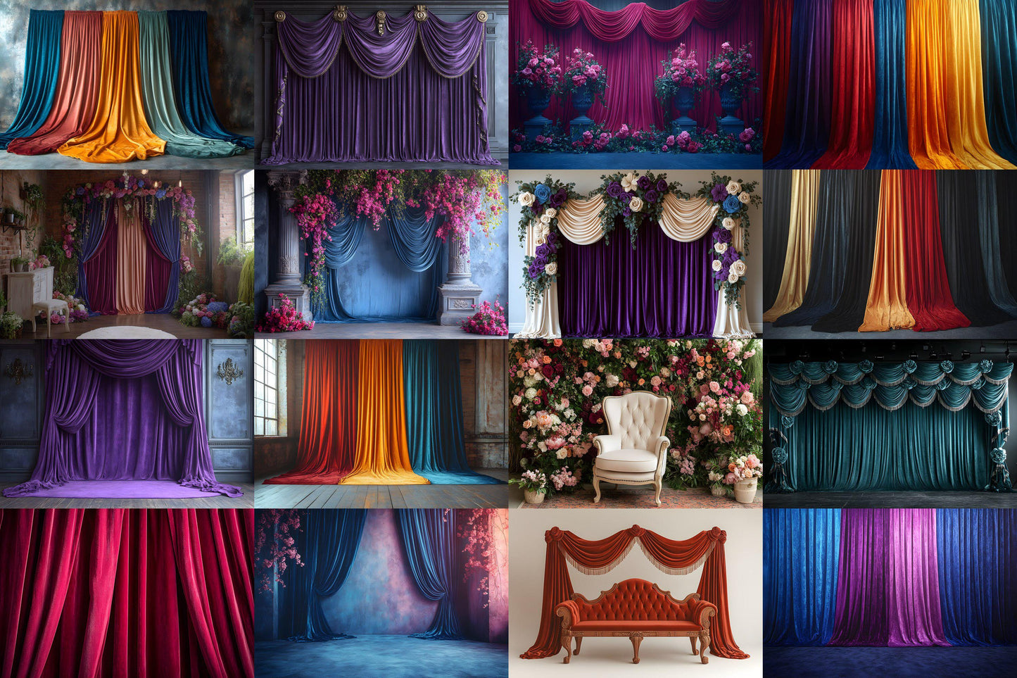 Velvet Elegance Backdrops | Luxurious Digital Backgrounds | Opulent Vintage Room Photography Backdrops | Wedding & Maternity Backdrops