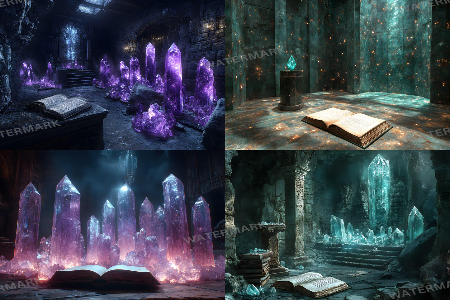 Cursed Crystal Chamber Backdrops, Fantasy Glowing Cave Digital Background, Magical Gemstone Cavern Photo Booth Prop, Dark Purple Scene