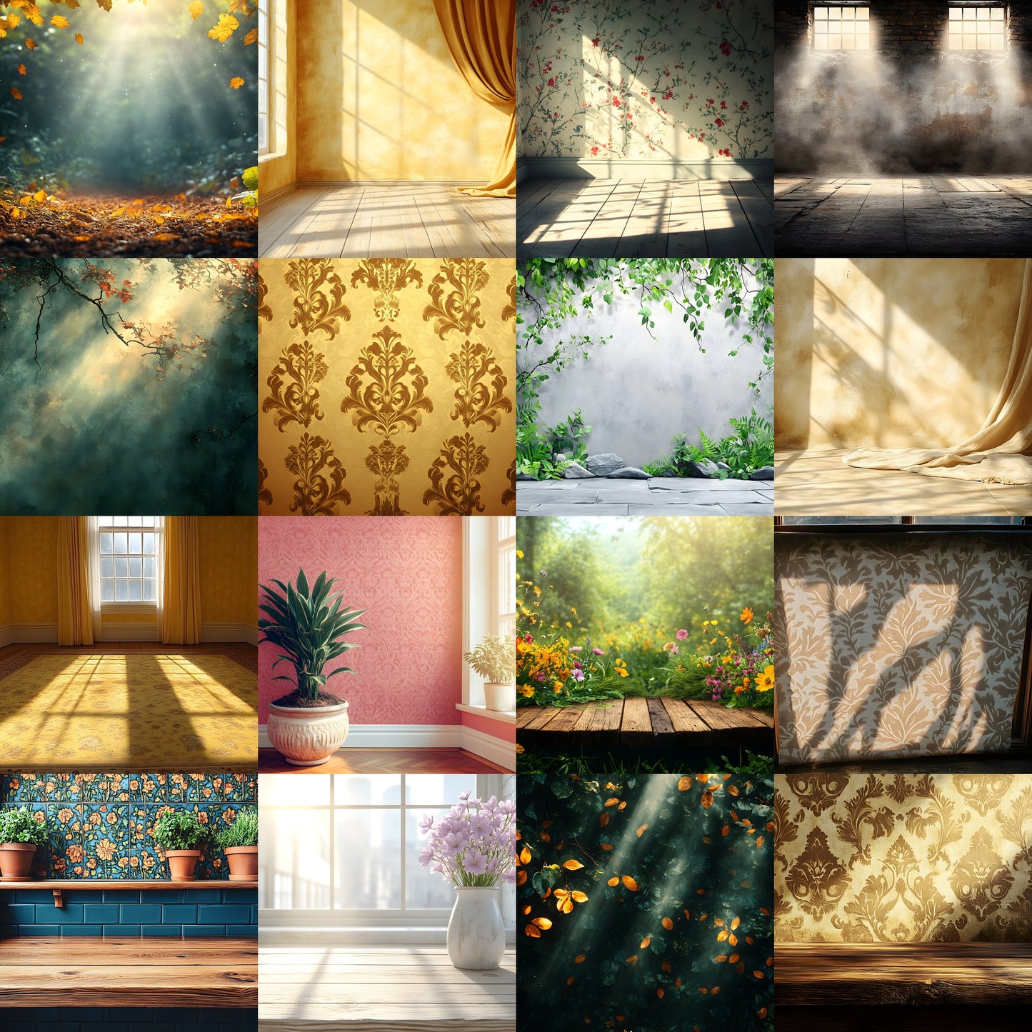 Vintage Sunlit Room Digital Backdrop, Wallpaper Background for Photography, Photo Editing, Dreamy Scene
