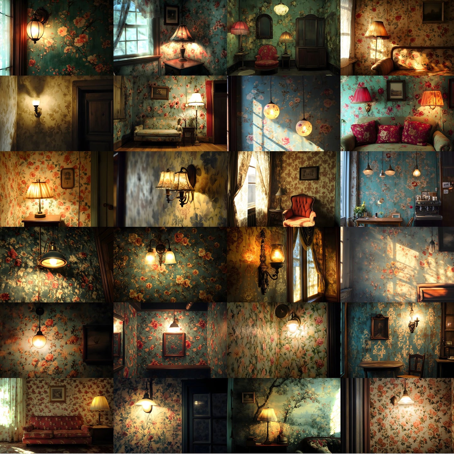 Vintage Wallpaper Room Digital Backdrop, Photography Backgrounds, Antique Interior Photo Prop, High-Res Image for Photographers