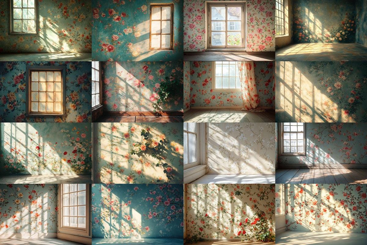 Vintage Floral Wallpaper Backdrops - Textured PNG Designs for Digital Artists Photographers Designers