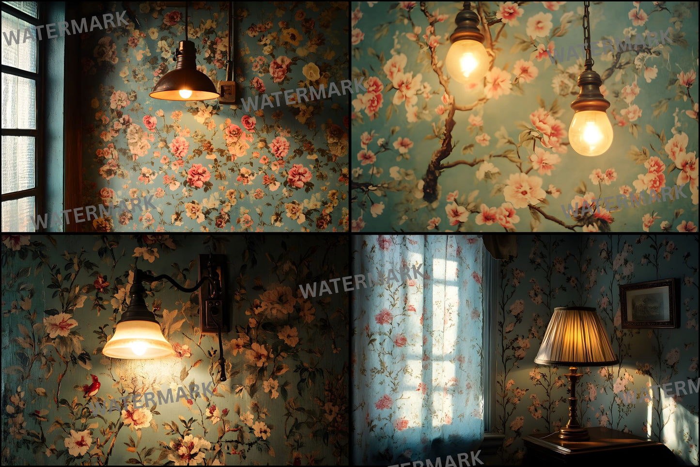 Vintage Wallpaper Room Backdrops, Photography Backgrounds, Digital Download for Portrait Photography, High-Resolution Images