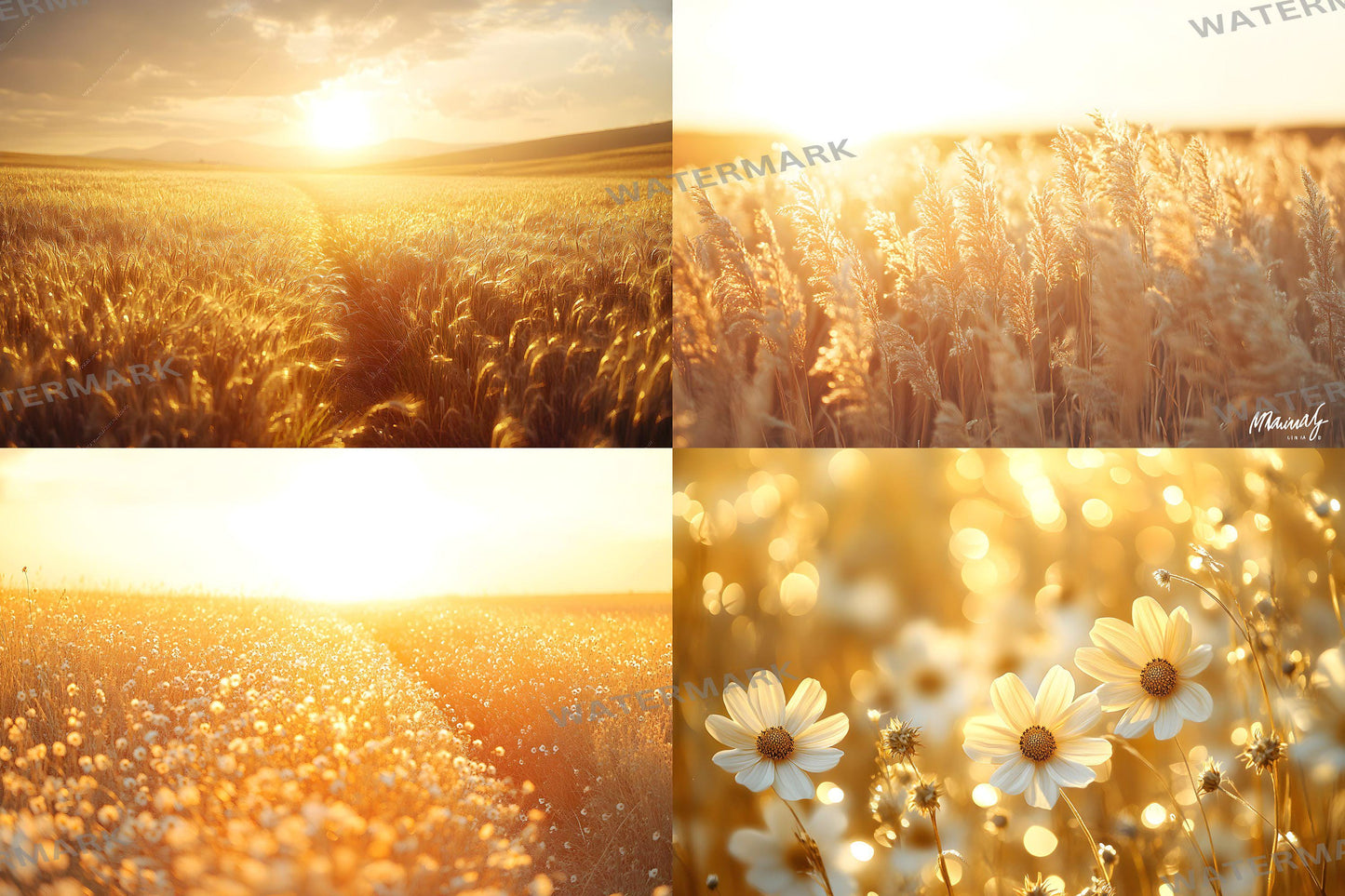Golden Hour Field Backdrops, Sunset Photography Backdrop, Warm Glow Overlays, Maternity Backdrop, Photoshop Backgrounds