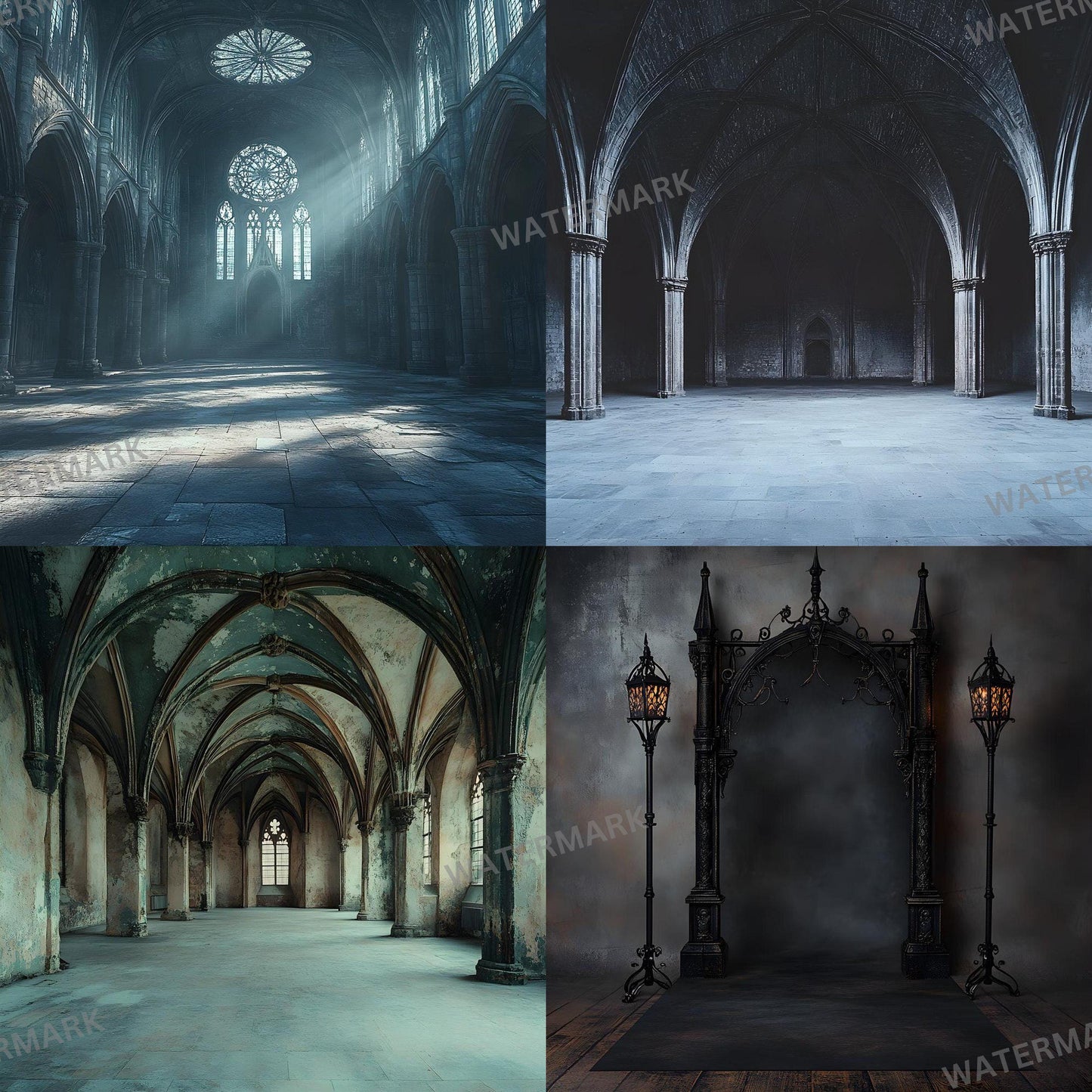 Gothic Backdrops, Castle Background, Dark Halloween Backdrop, Gothic Architecture Digital Backdrop, Photoshop Background, Digital Backdrop