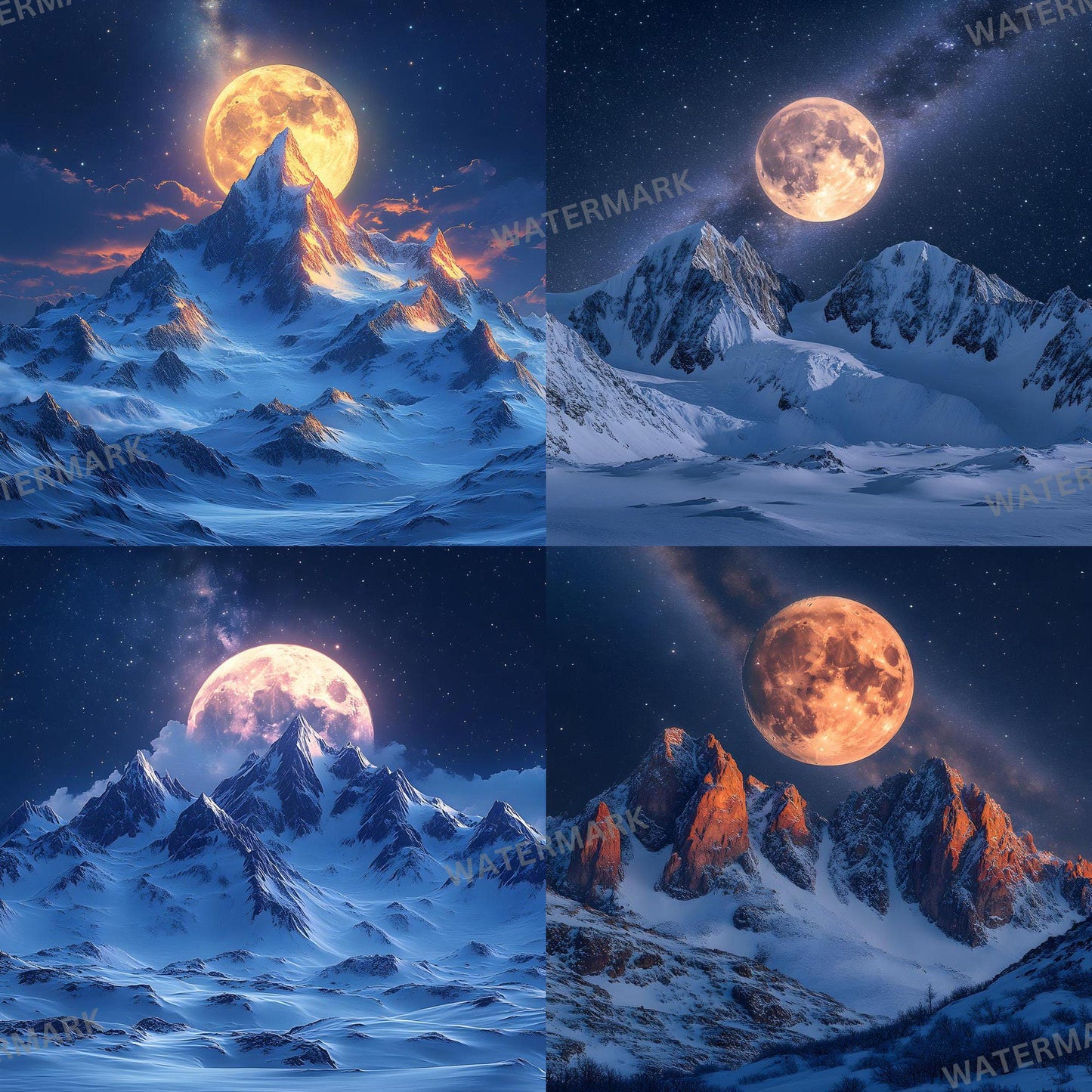 Celestial Moonlit Photography Backdrops - Lunar Landscapes, Starry Peaks, Radiant Moons, Twilight Skies, Nightfall Mountain Backgrounds