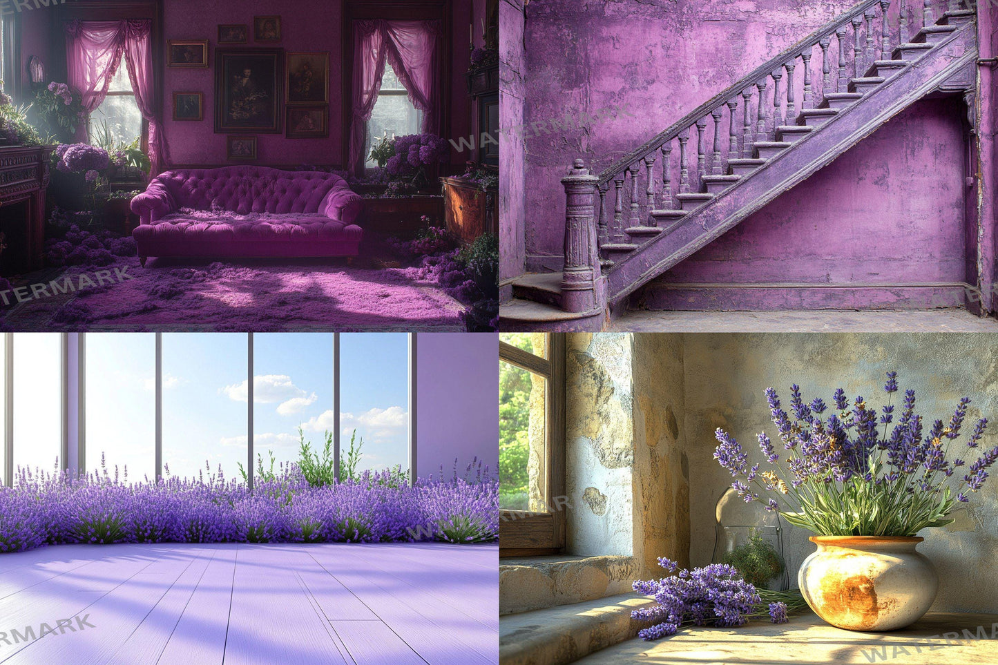Vintage Studio Lavender Backdrops - Elegant Purple Photography Backgrounds - Floral Interior Scenes - Digital Download - Purple Backdrop Set