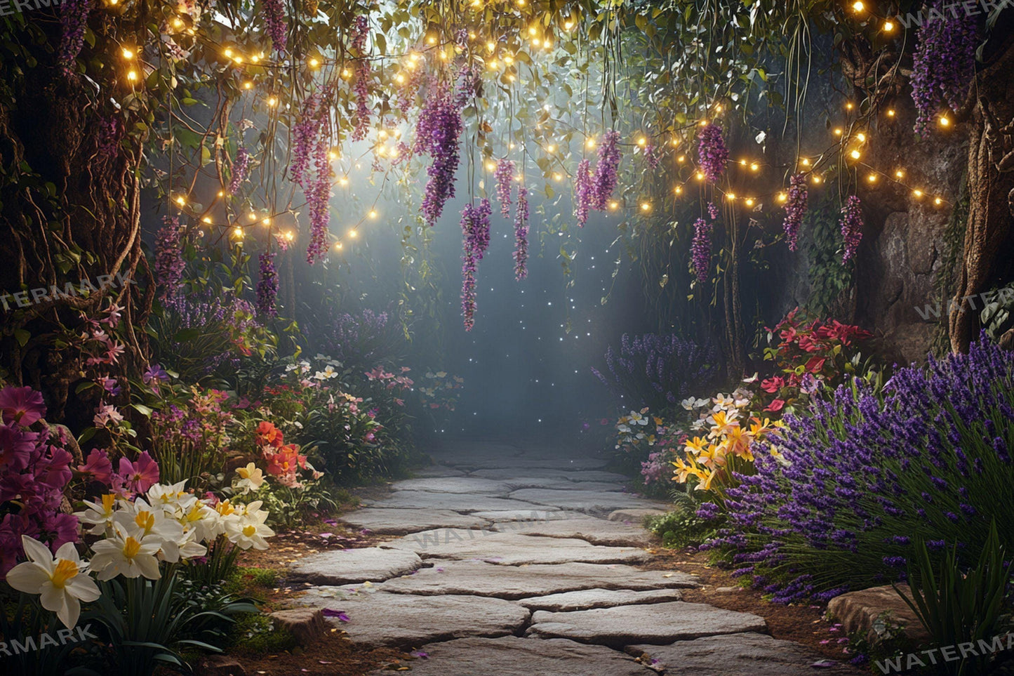 Fairy Garden Pathway Backdrop: PNGs for Magical Photography, Whimsical Forest Setting, Enchanted Path Digital Backdrops