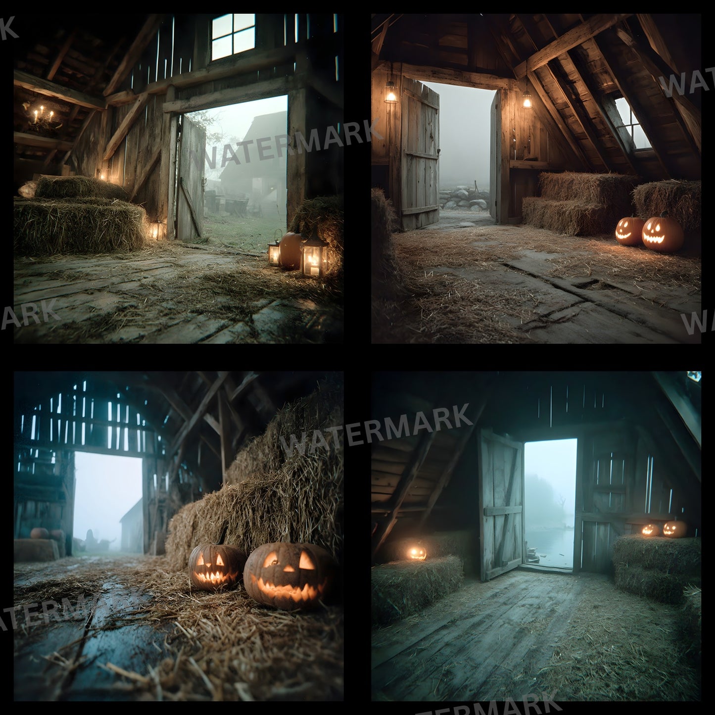 Midnight Abandoned Barn Loft Digital Backdrop, Square Photography Background, Spooky Photo Overlay, Grunge Texture, Eerie Scene, Fantasy Art, SQBD