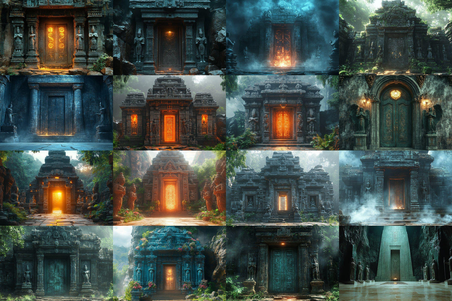 Ancient Temple Door Backdrop: PNGs for Fantasy Adventure Photography, Mystical Stone Archway Portals, Lost Civilization Digital Backdrop