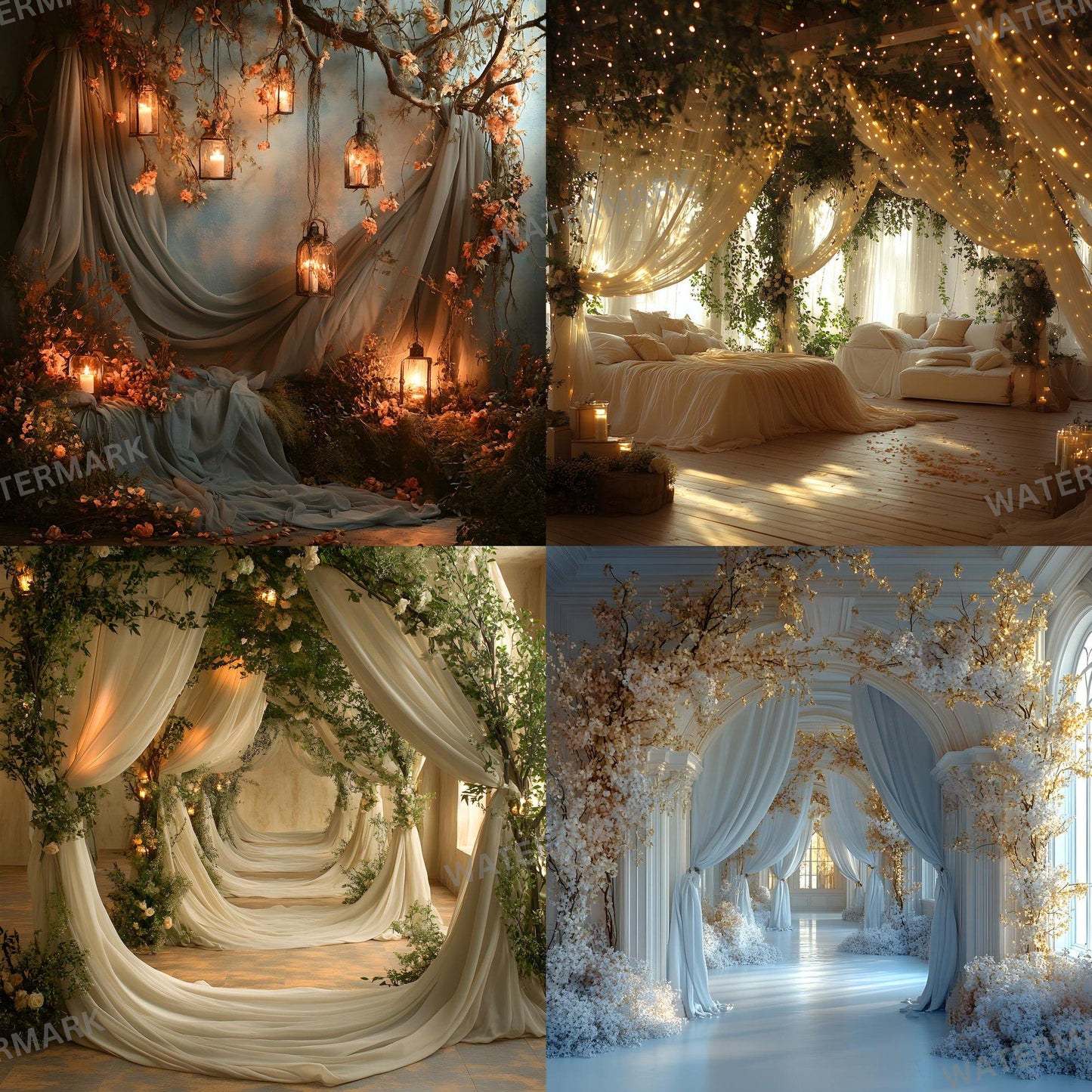 Fairytale Wedding Backdrops | Digital Backdrops for Weddings, Floral Backdrops, Photoshop Overlays, Wedding Photography, Floral Backdrops