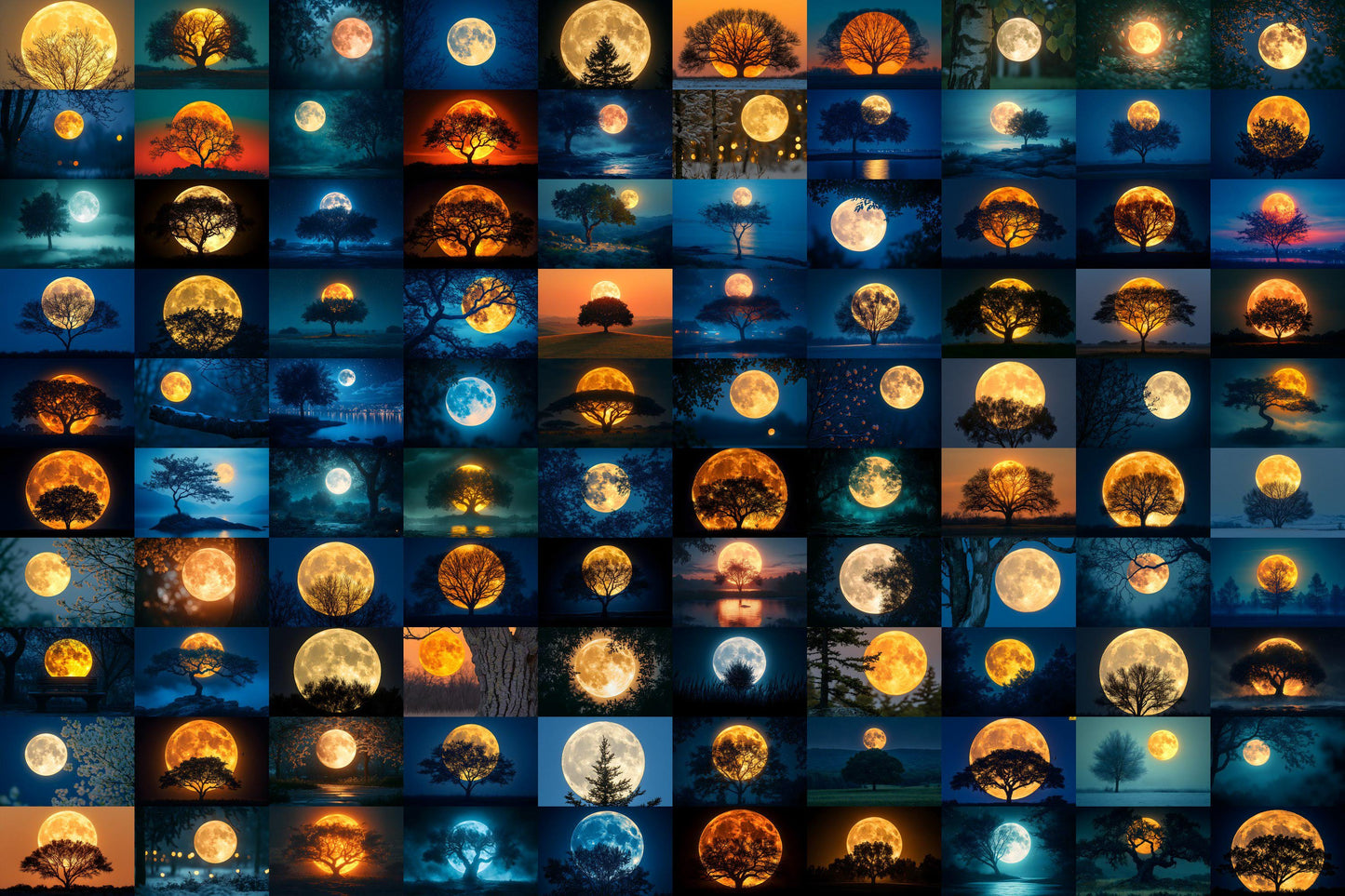 Full Moon Backdrops | Lunar Night Sky Digital Backgrounds | Moonlight Scene Photography | Witchy Halloween Moon | Photoshop Composite